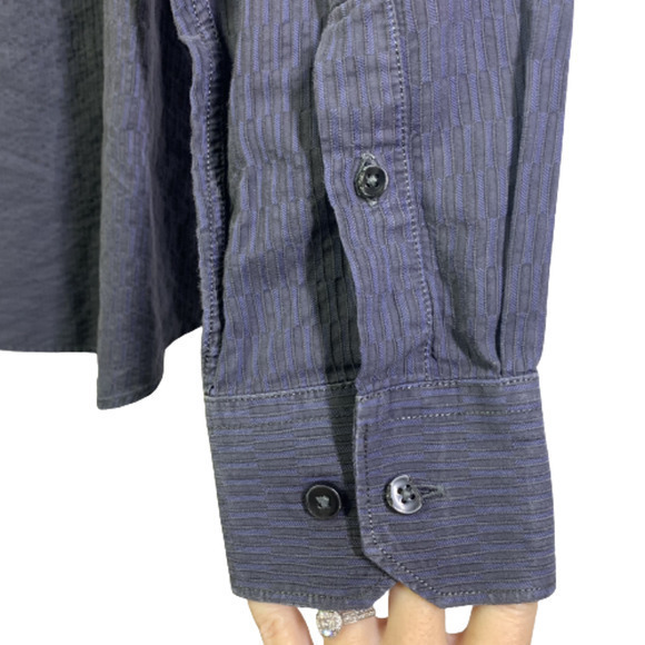 PRONTO UOMO Dark Blue Textured Cotton Dress Shirt - Picture 6 of 8